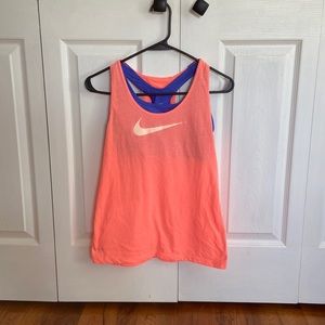 Nike tank top, Youth Large, peach tank top and blue built-in bra